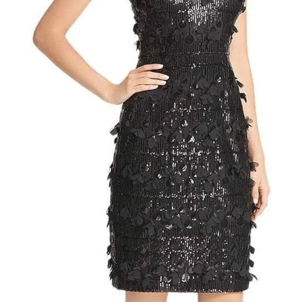 New Eliza J Black Sequin Halter Floating Flower Cocktail Holiday Dress - Picture 7 of 17